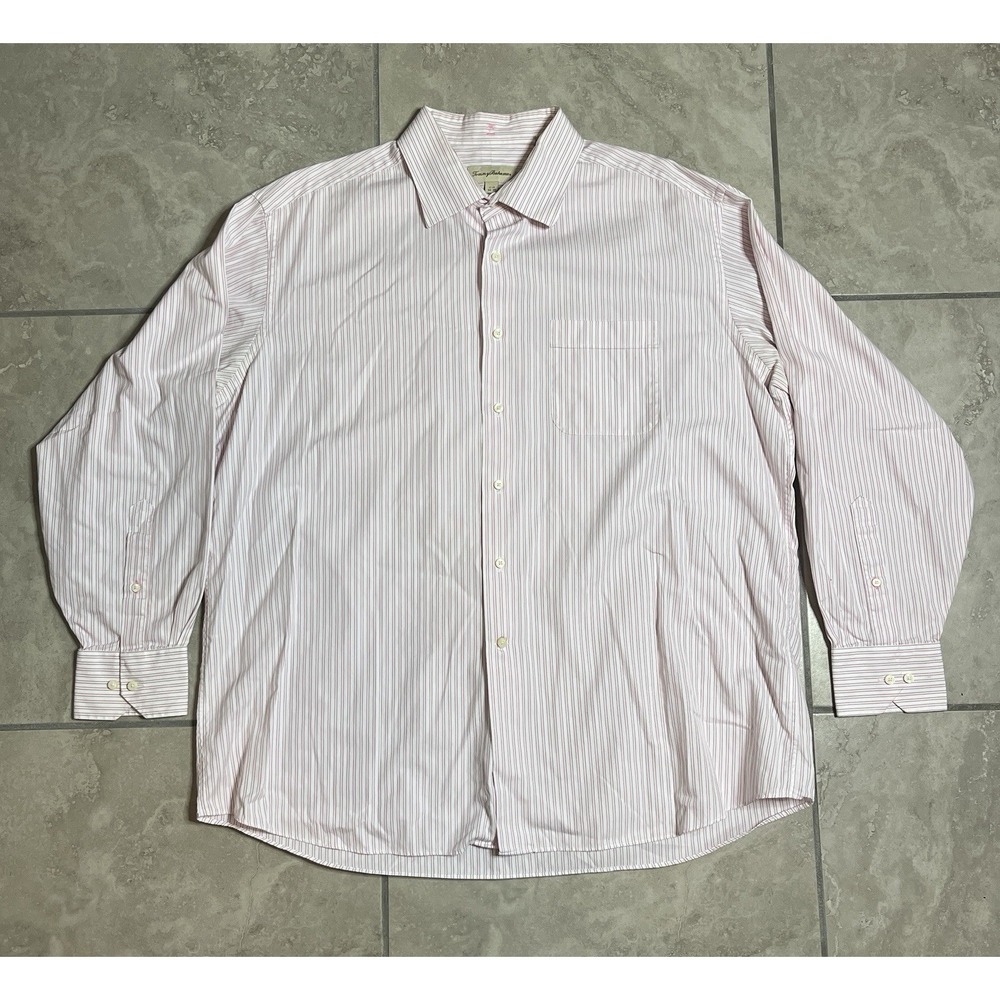 Tommy Bahama Dress Shirt Mens 17.5 34-35 Pink Check Button Up Cotton Long Sleeve